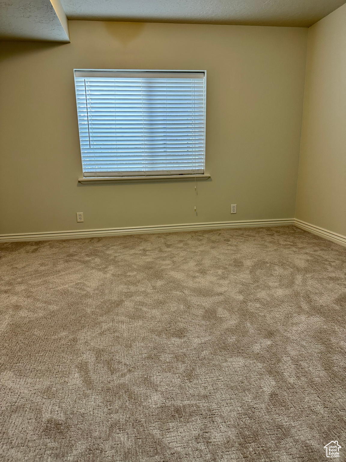 Unfurnished room with light colored carpet and a textured ceiling