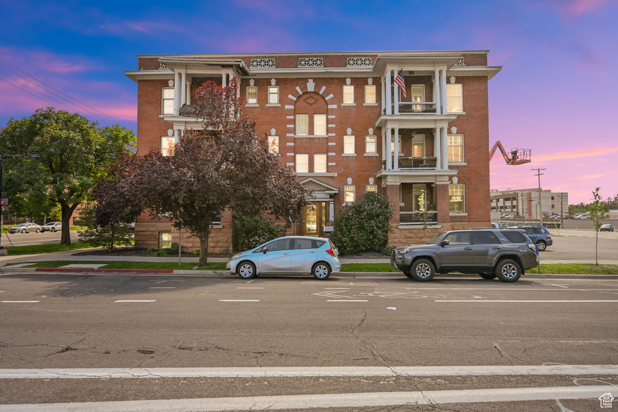 View of outdoor building at dusk