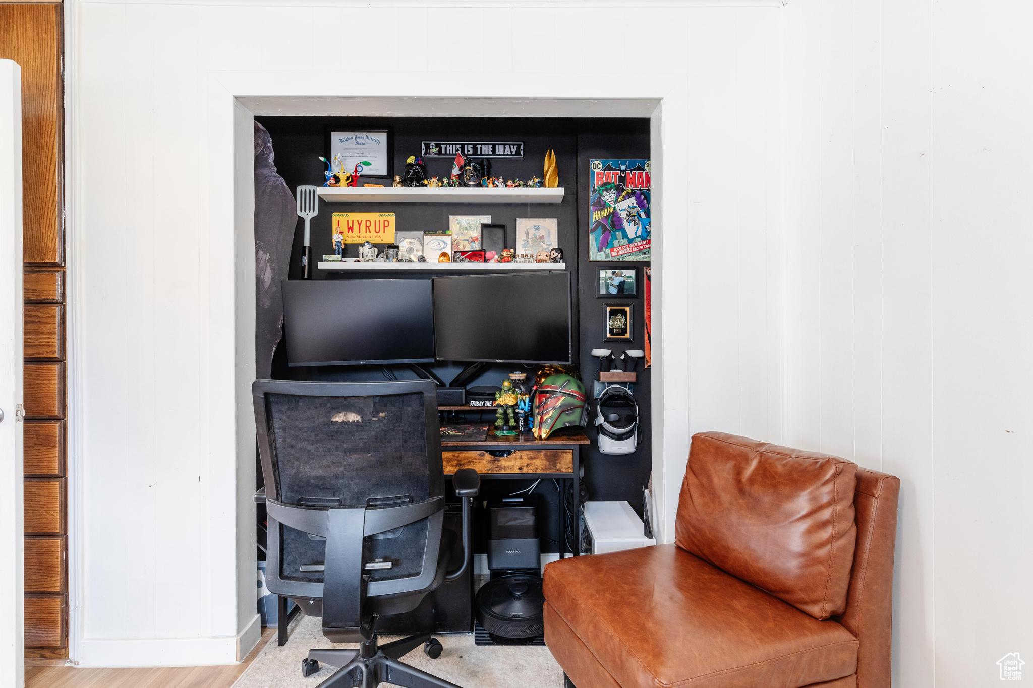 Office space with wood-type flooring