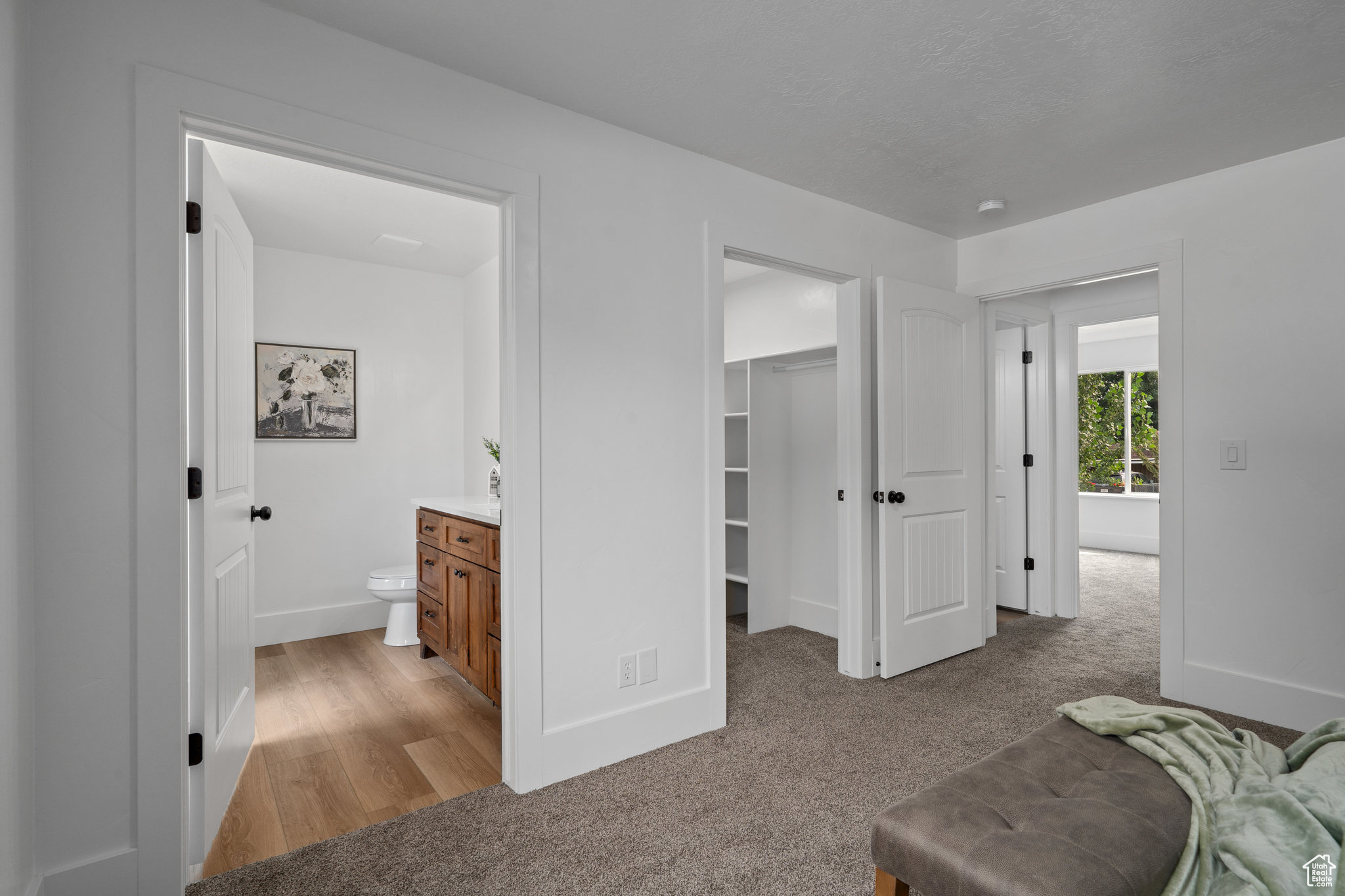 Sitting room with carpet flooring