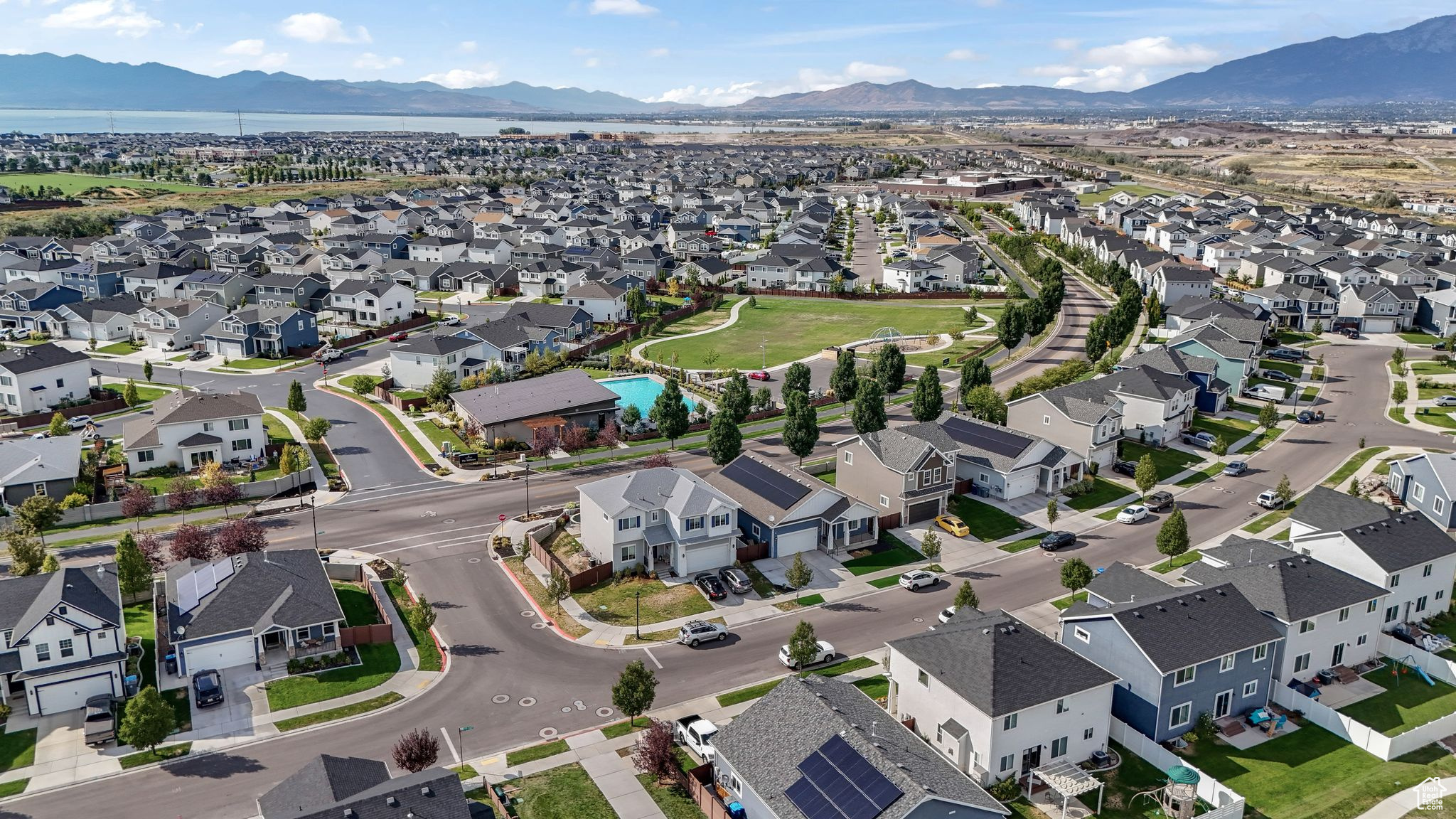 Aerial view featuring a mountain view