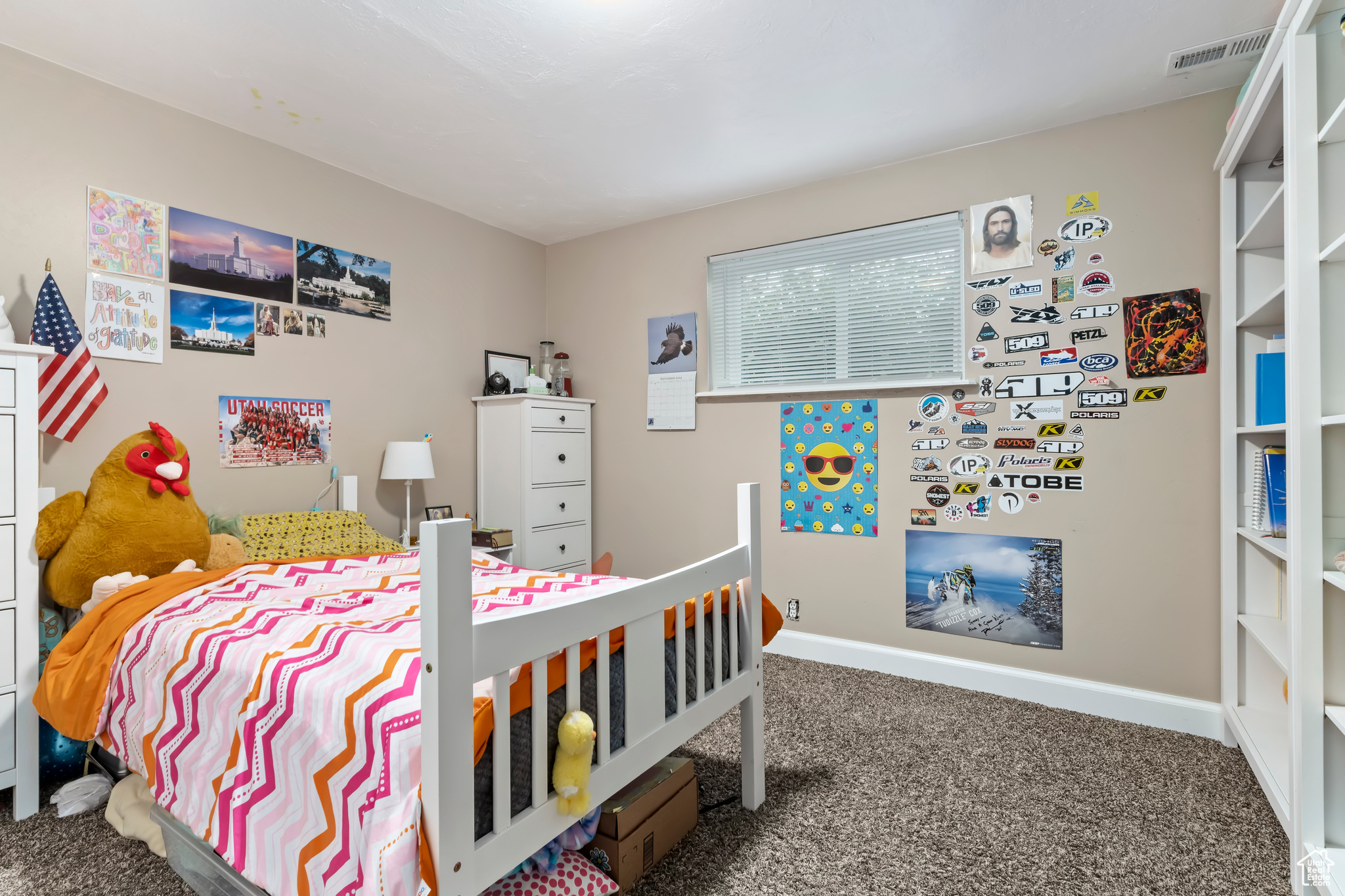 Bedroom with carpet flooring