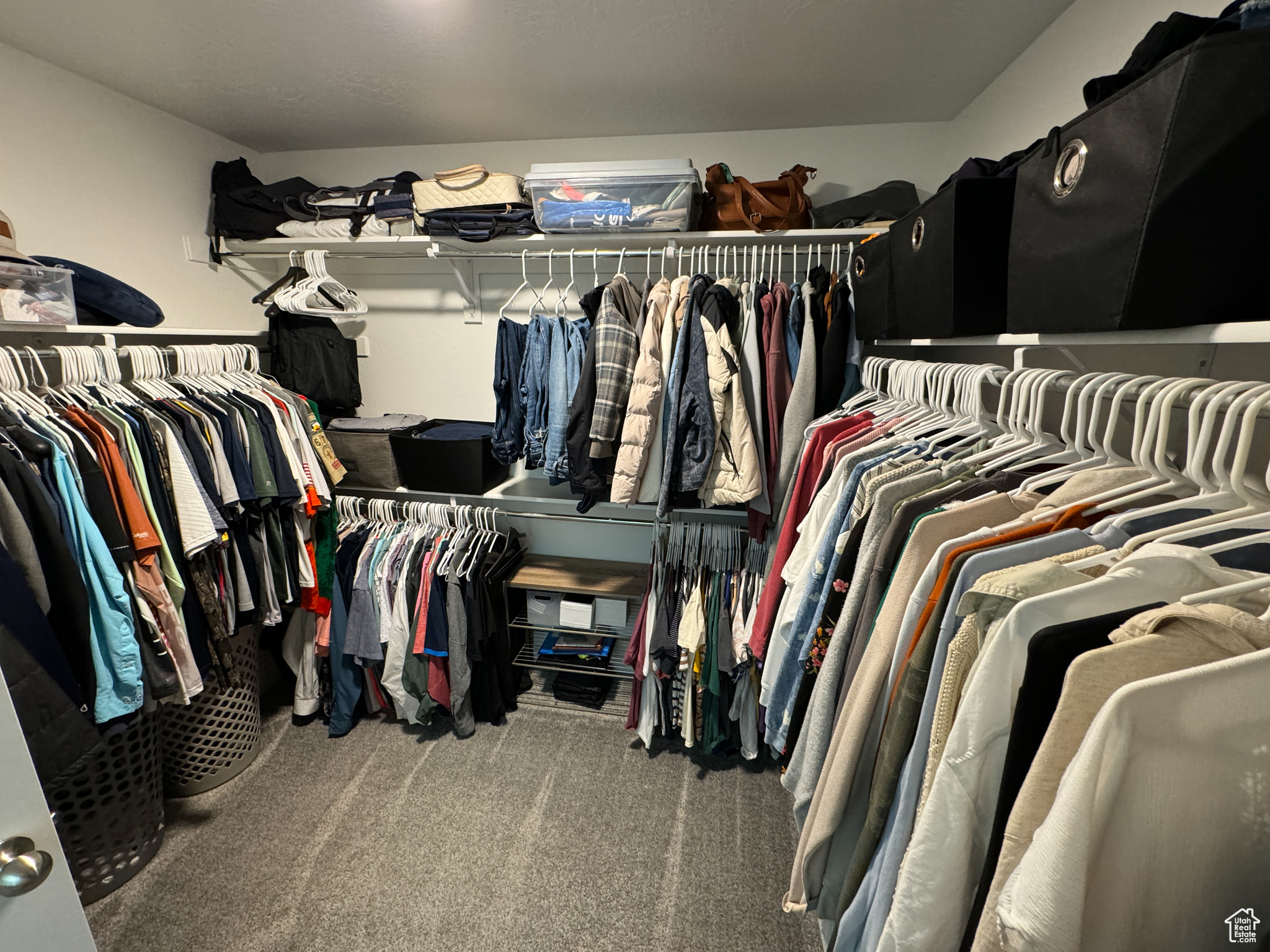 Spacious closet with carpet