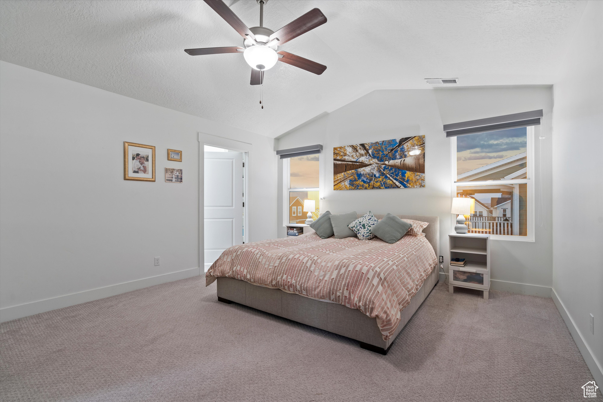 Master bedroom, showing door to master bath with double sinks