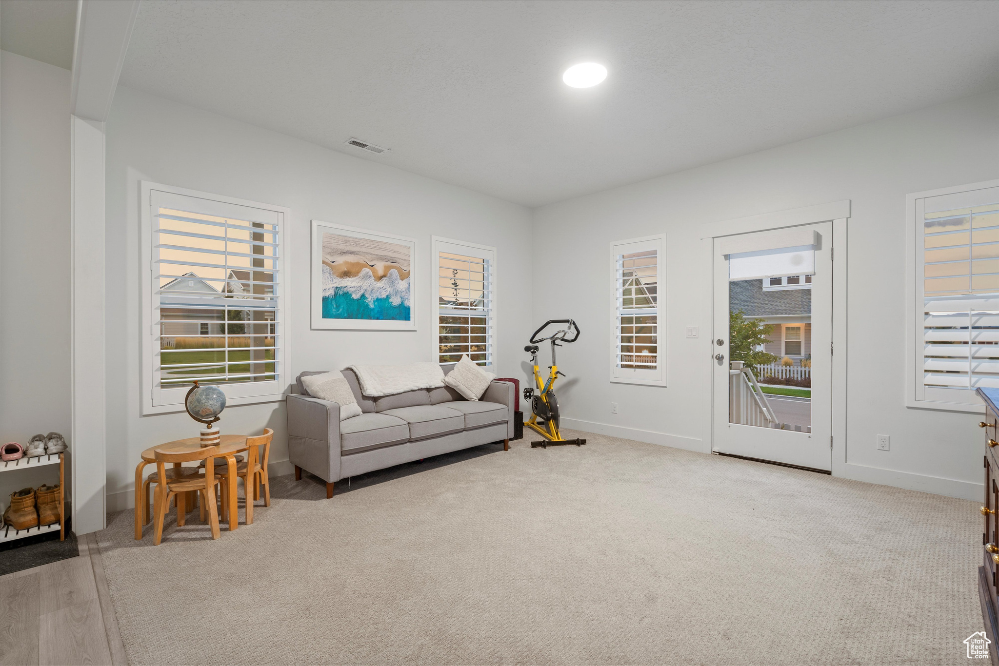 Living room showing the side yard door