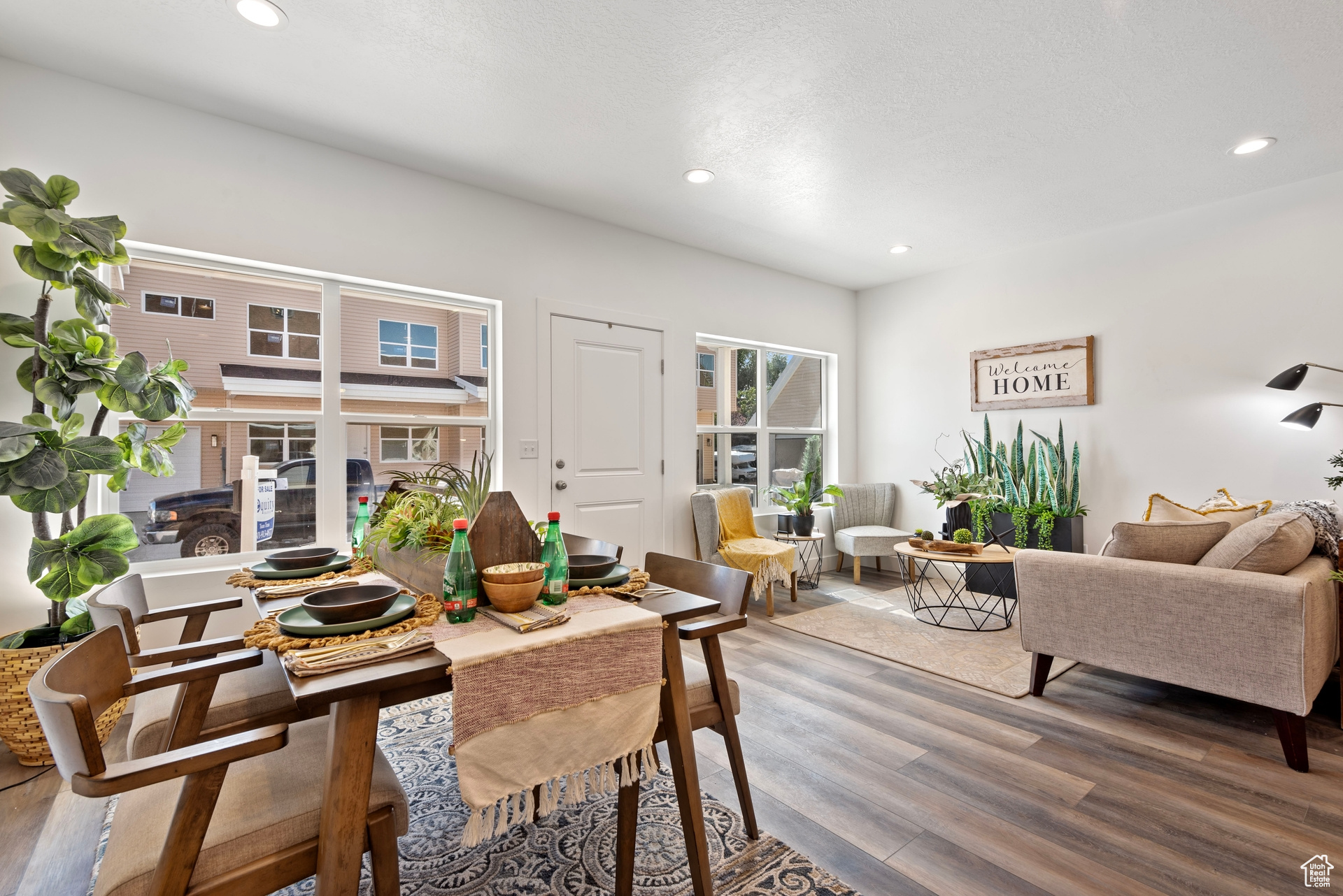 Dining room with hardwood / wood-style flooring