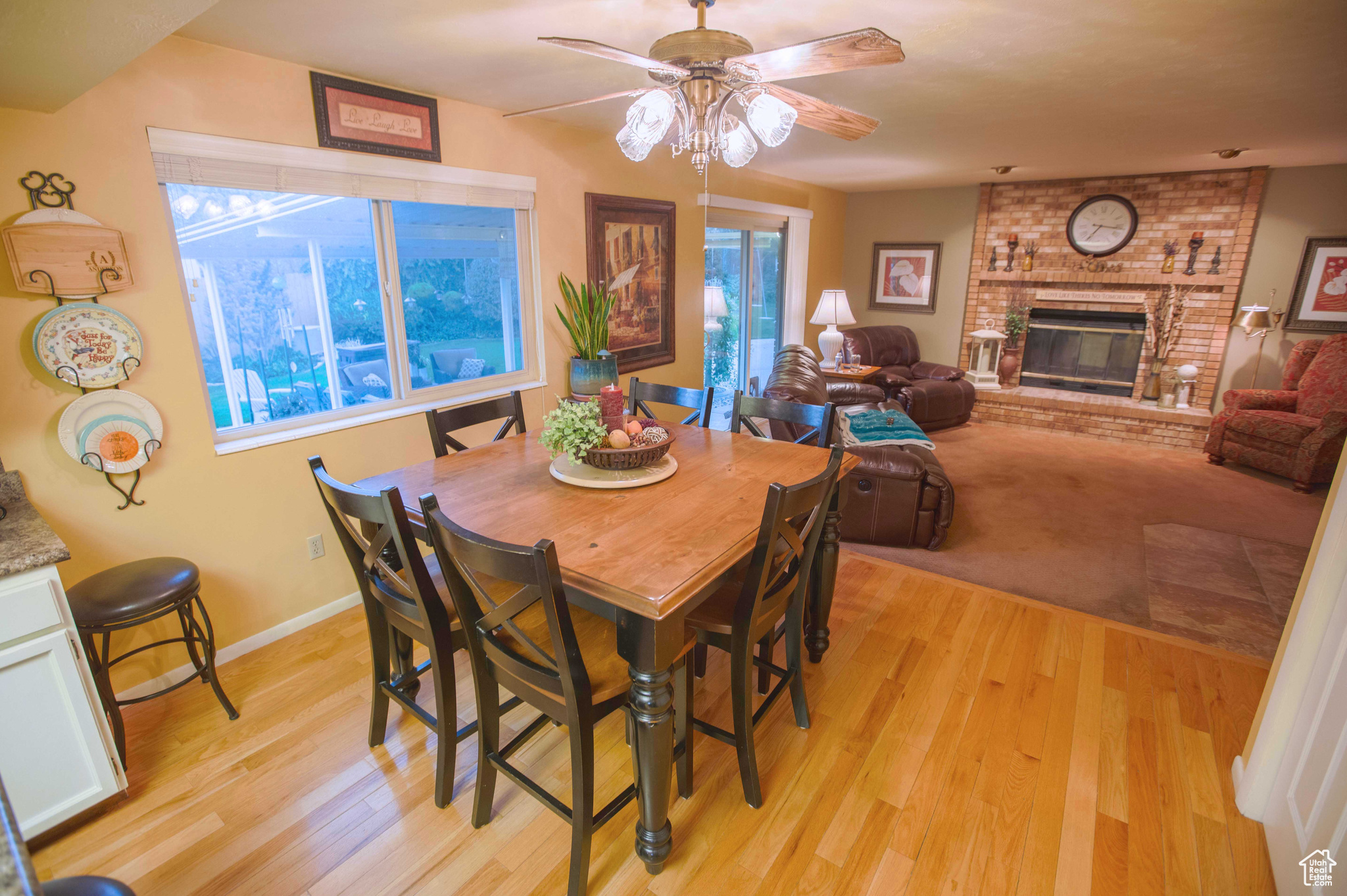 Dining with real oak floors.