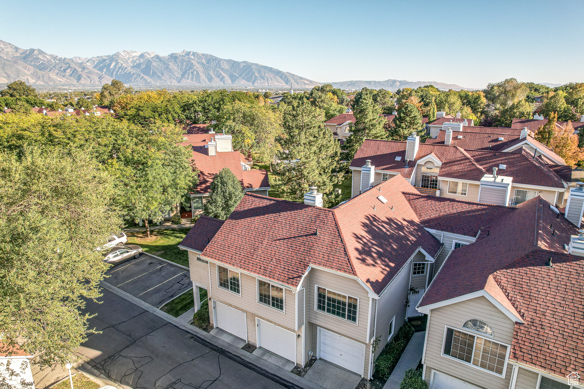 Aerial view featuring a mountain view