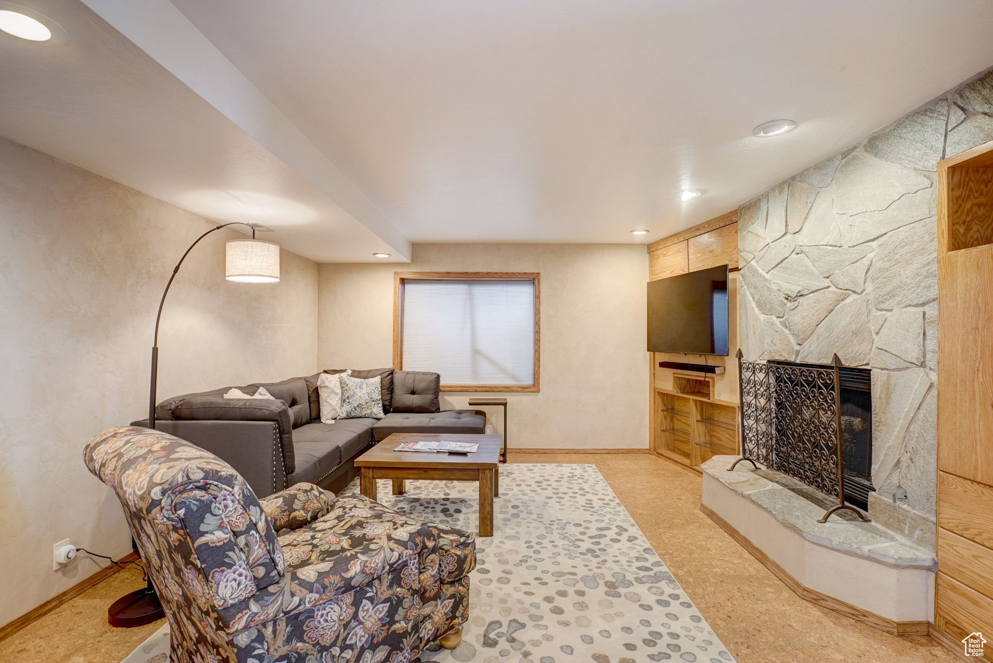 Living room with a fireplace