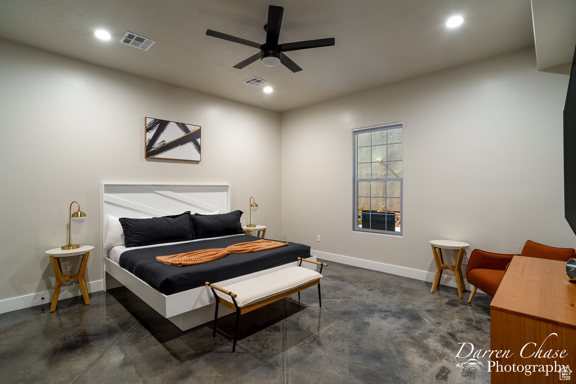 Bedroom featuring ceiling fan