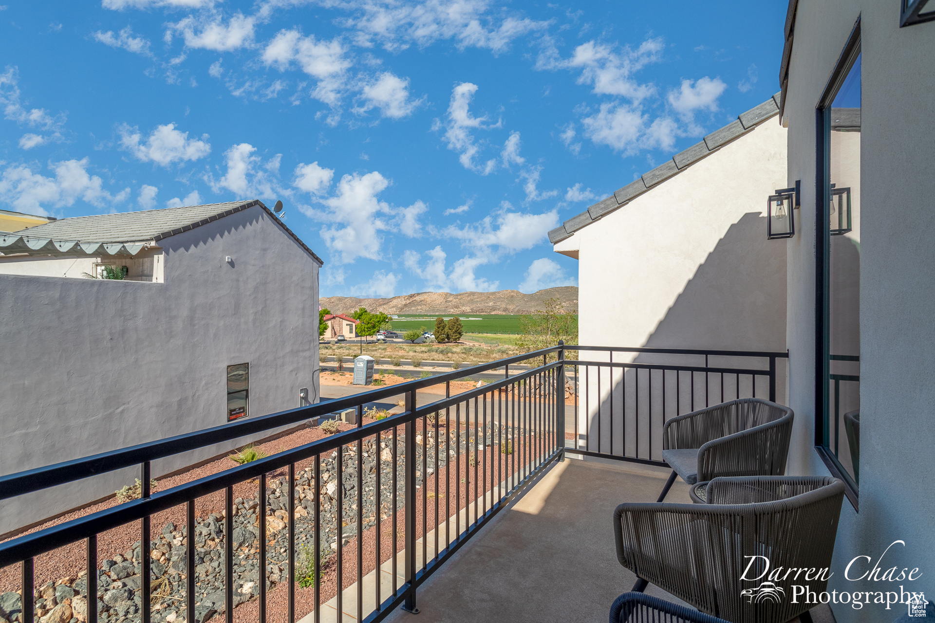 Balcony with a mountain view