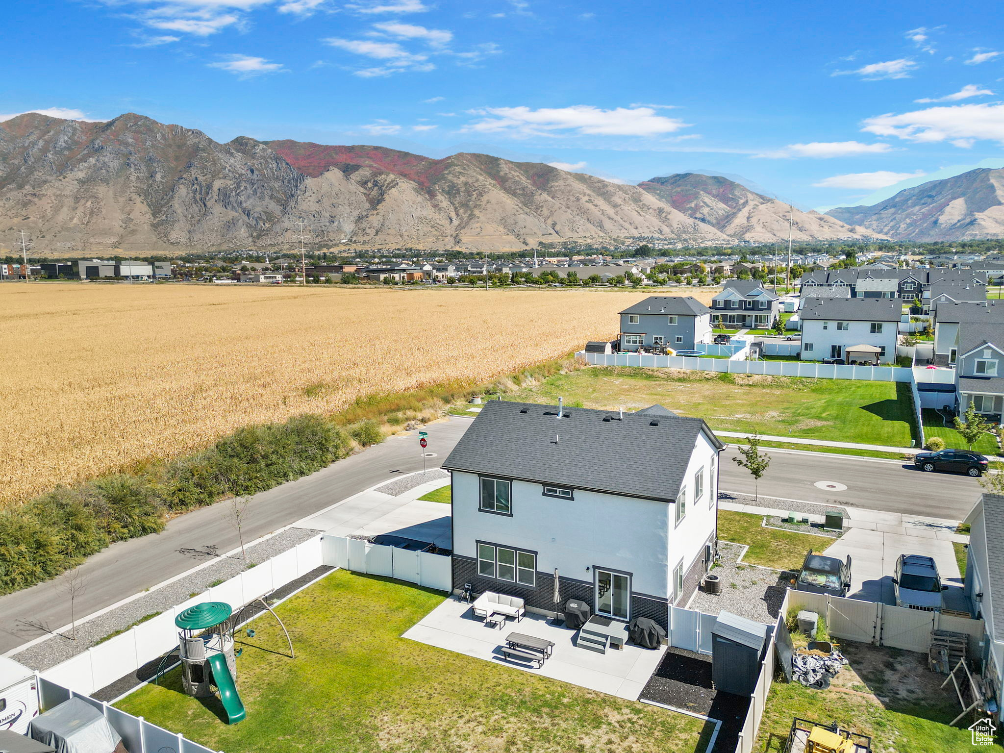 Aerial view with a mountain view