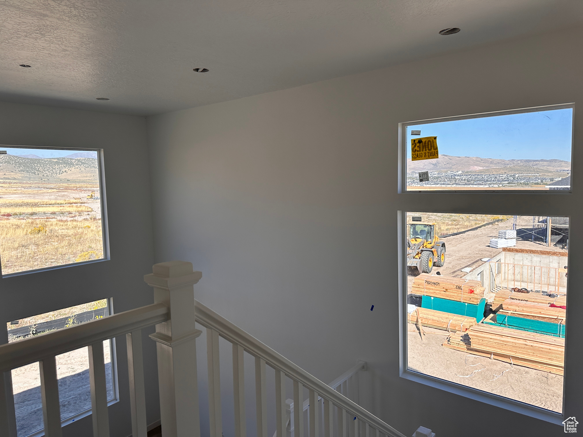 Interior space with a mountain view