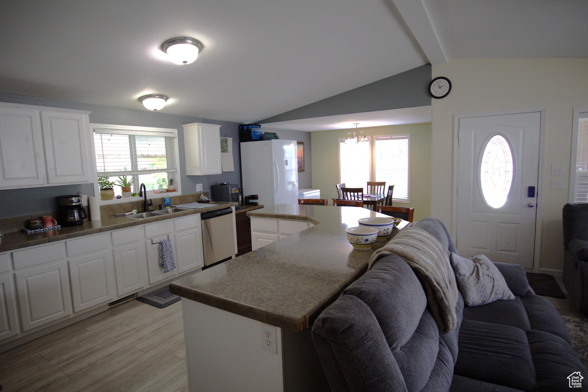 View kitchen to dining area