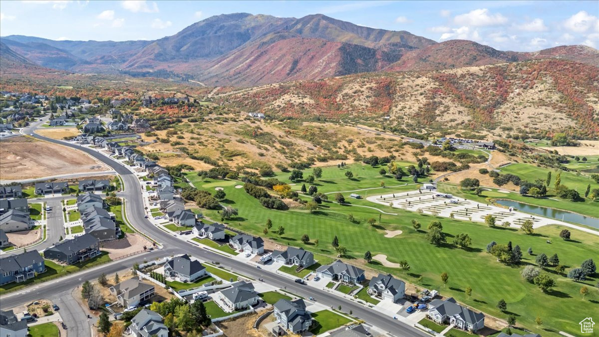 Aerial view with a water and mountain view