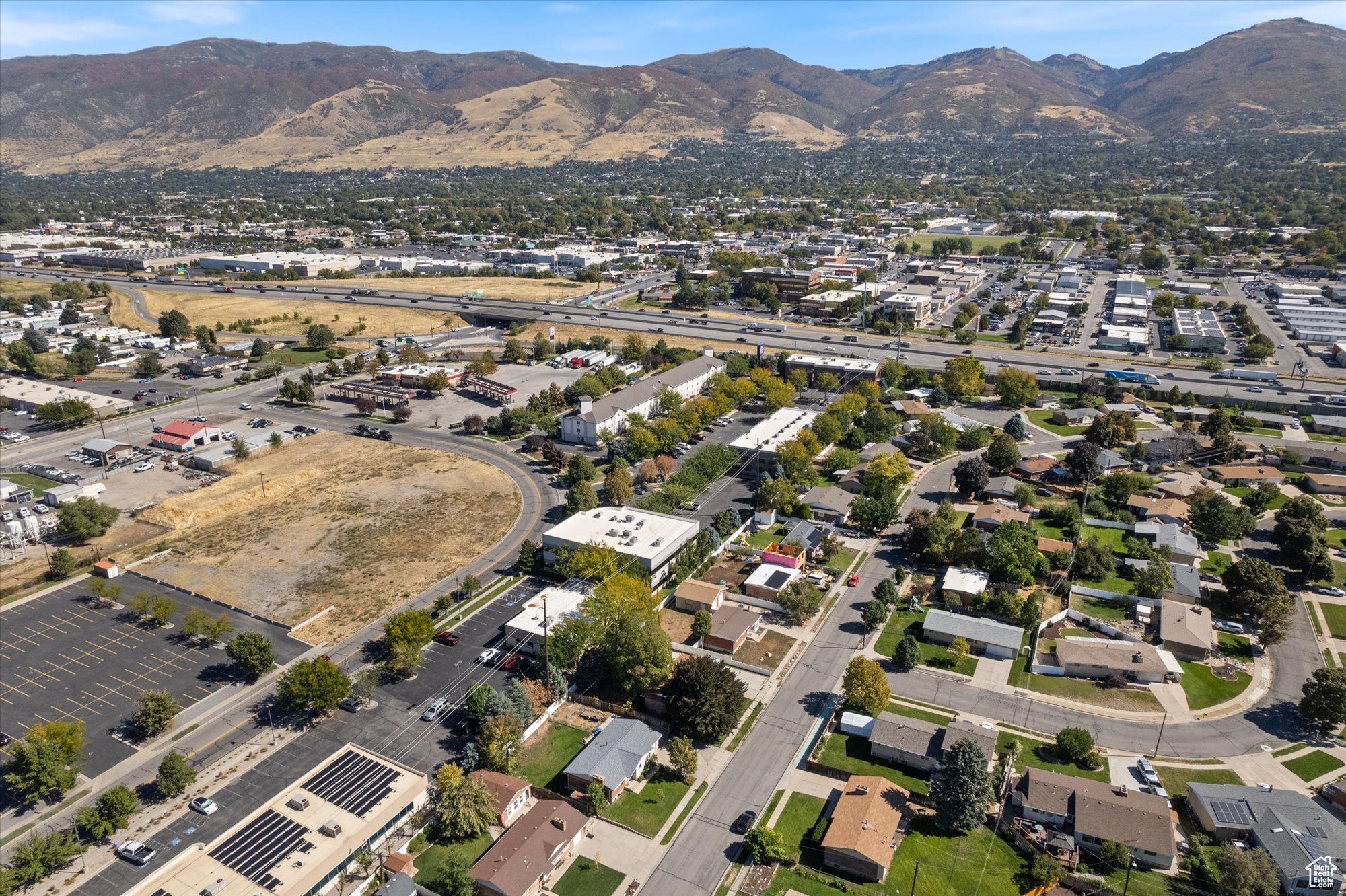 Drone / aerial view with a mountain view