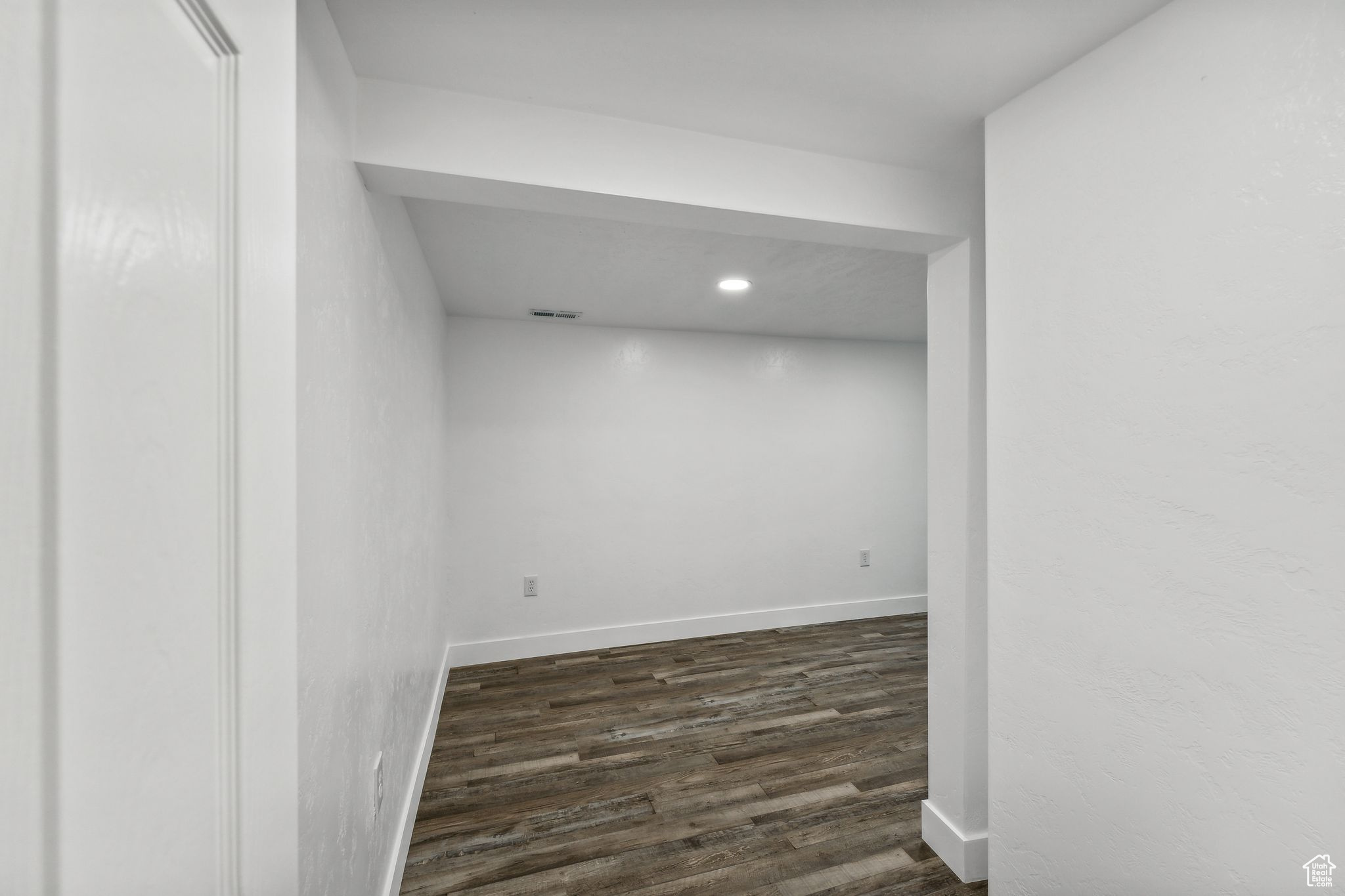 Basement featuring dark hardwood / wood-style floors