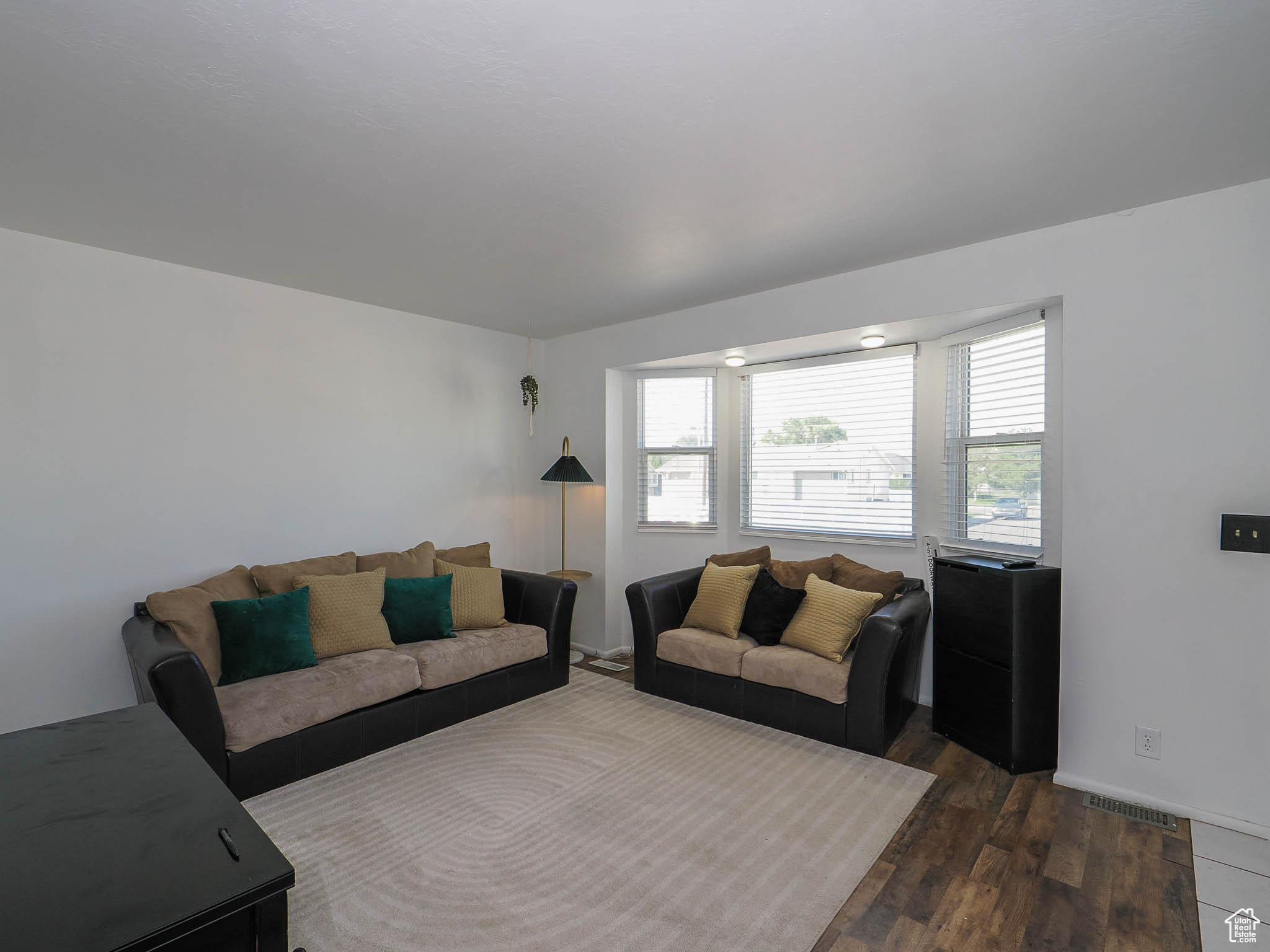 Living room featuring dark hardwood / wood-style flooring