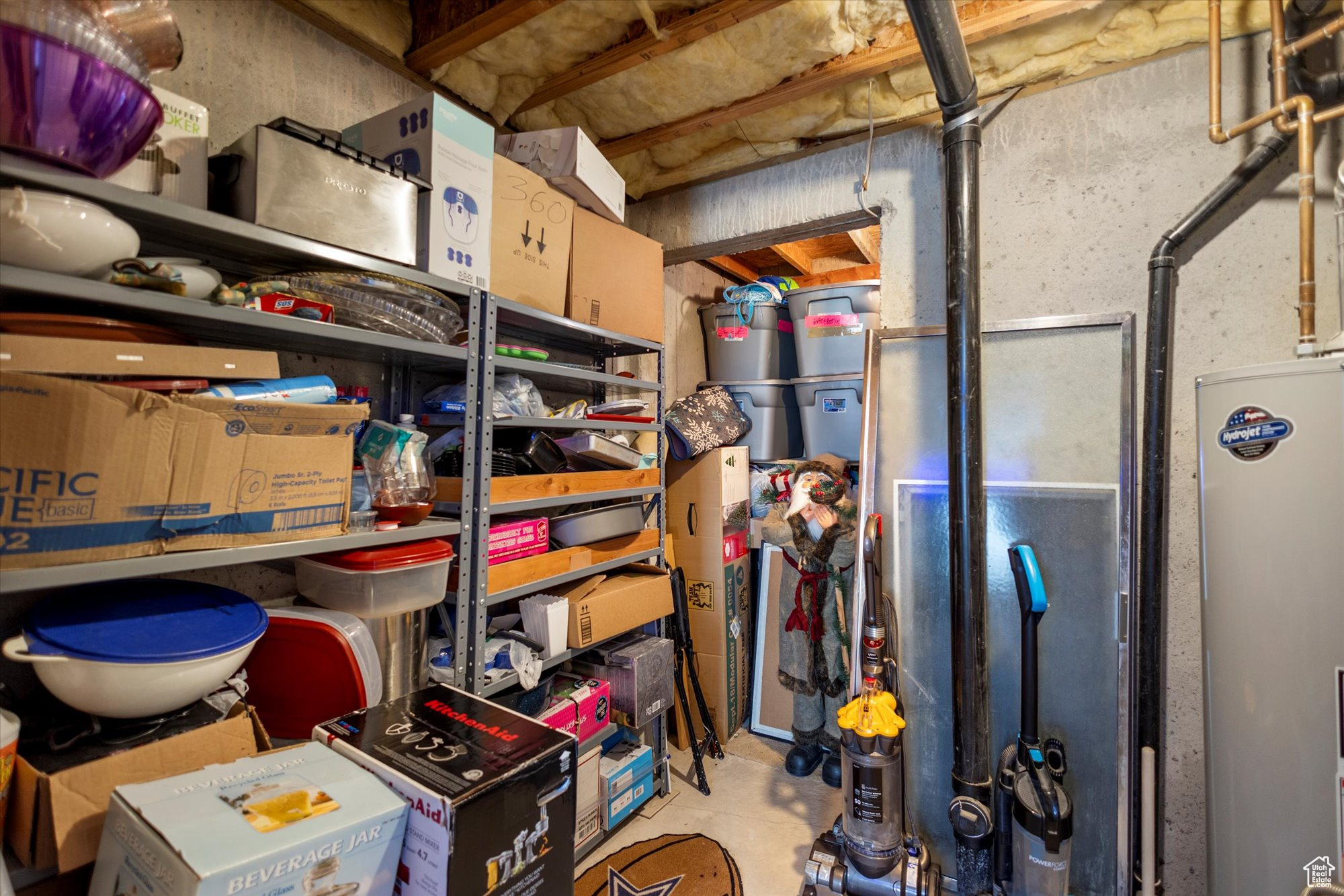 Storage area featuring gas water heater