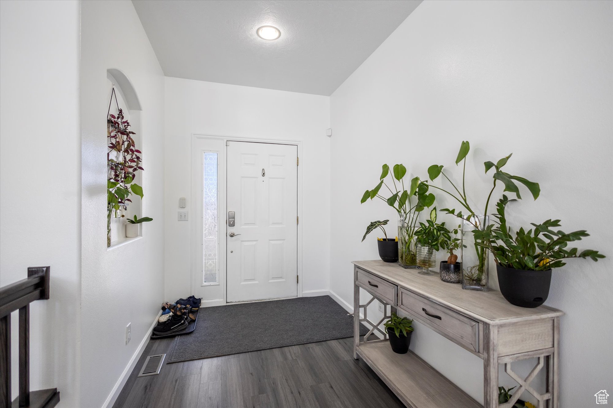 Foyer entrance featuring dark hardwood / wood-style floors