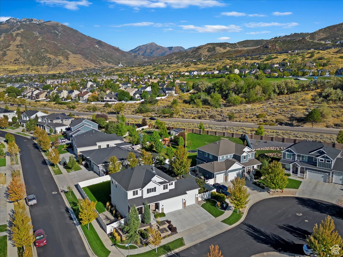 Drone / aerial view with a mountain view