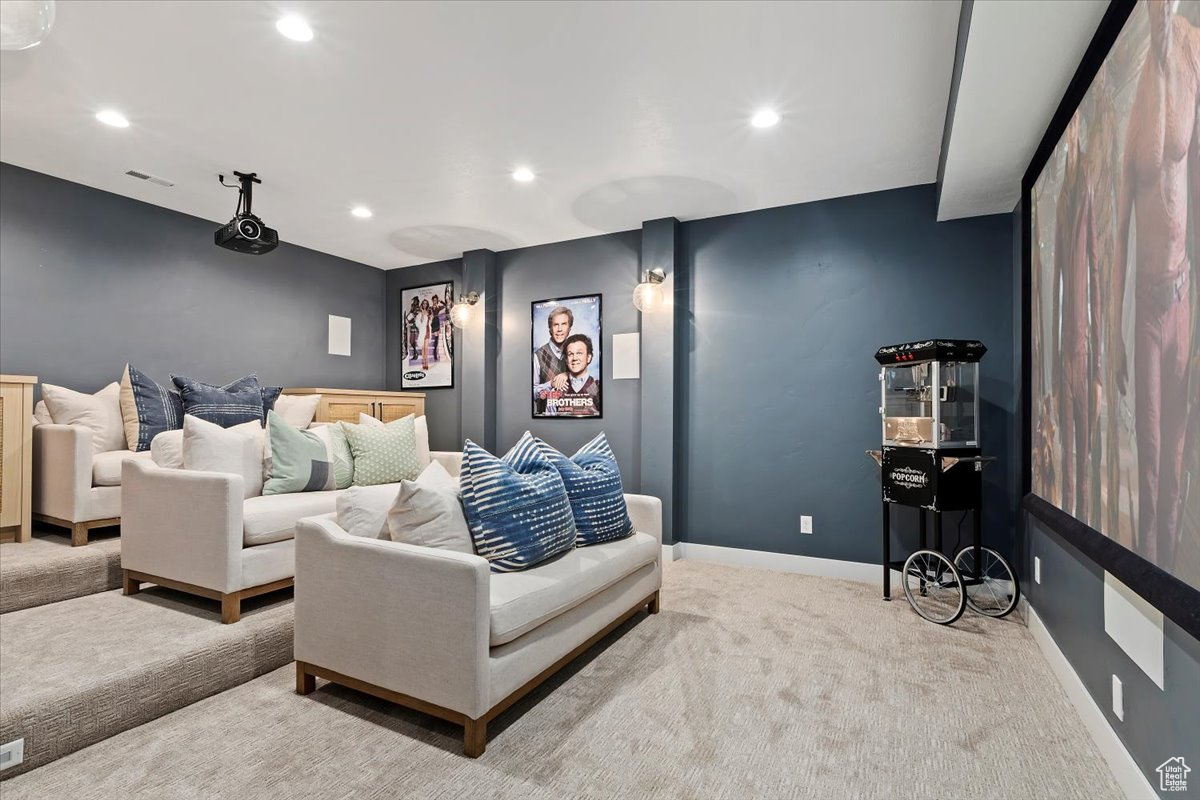 View of carpeted home theater