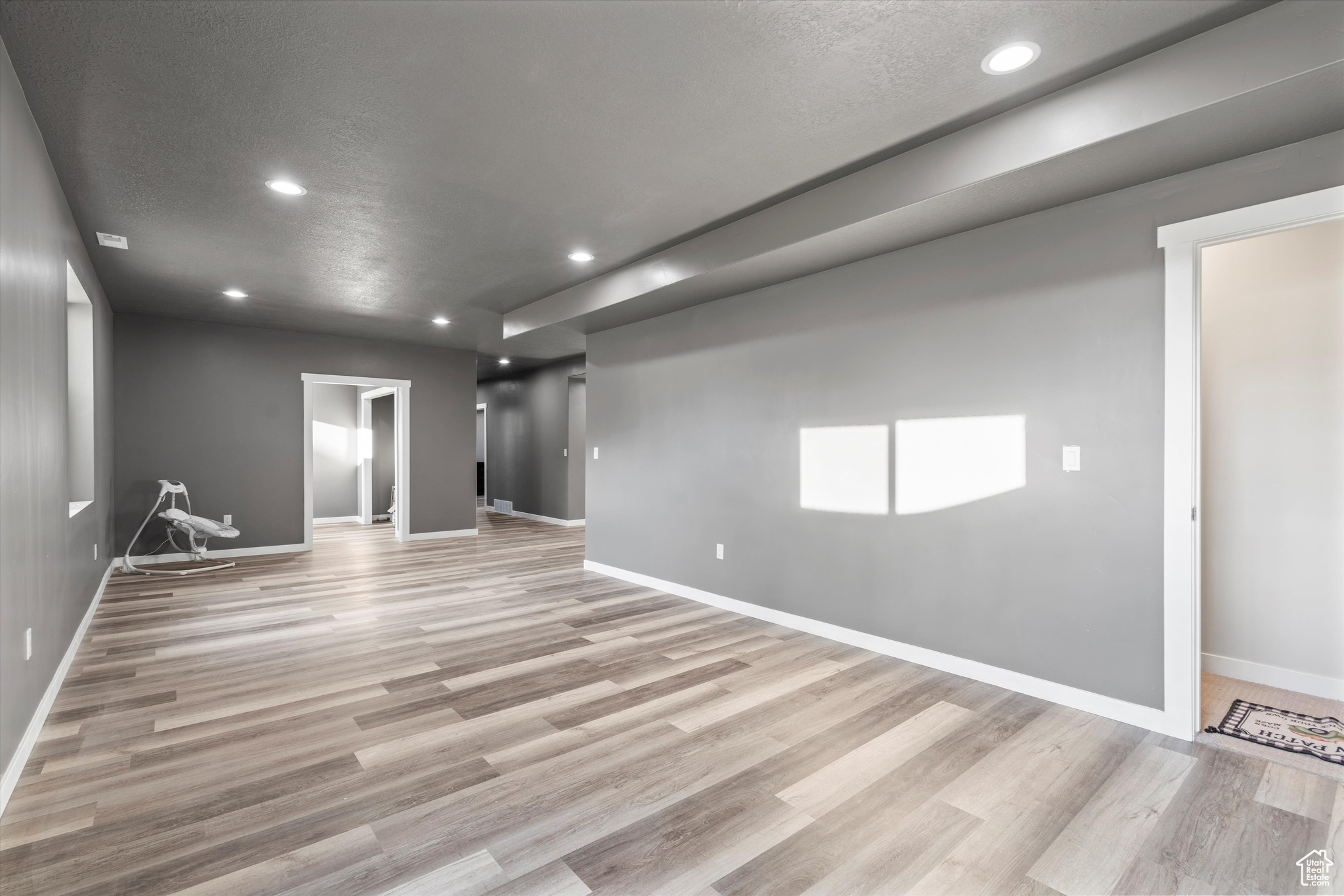 Interior space with a textured ceiling