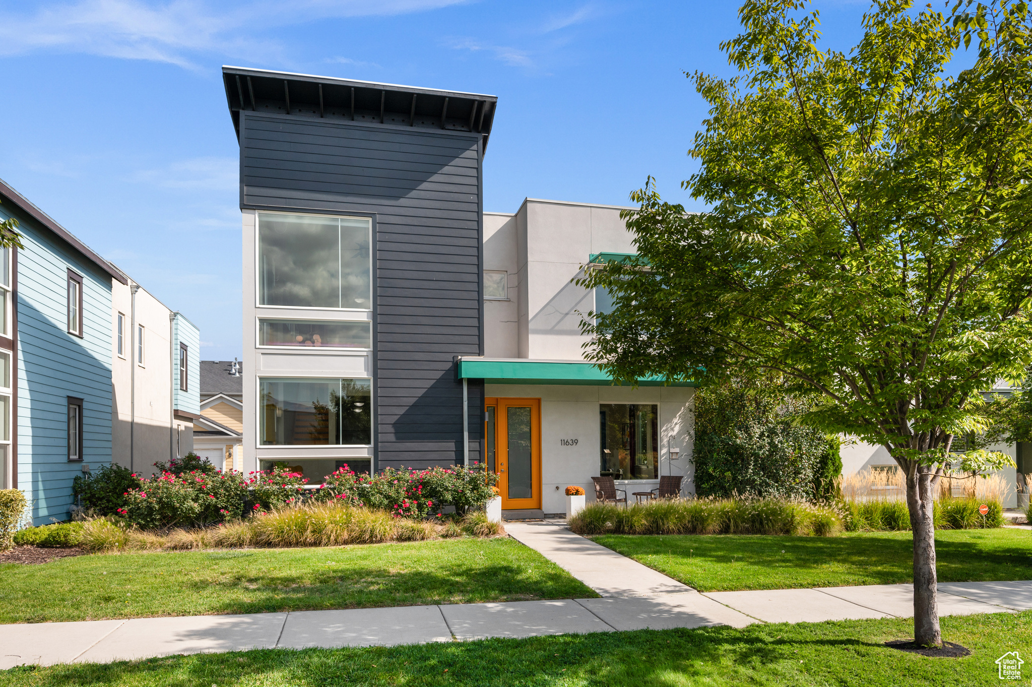 Modern home with a front yard