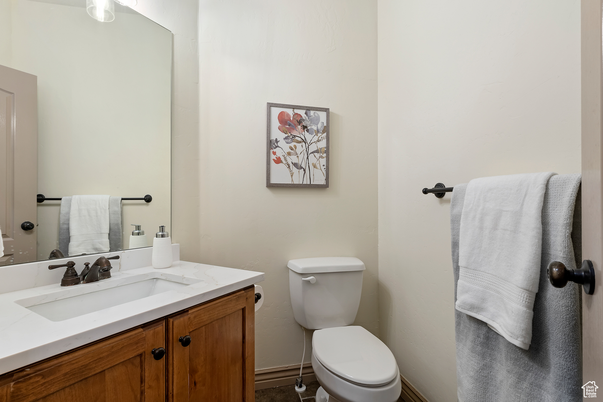 New quartz countertops & new sink; main floor bathroom