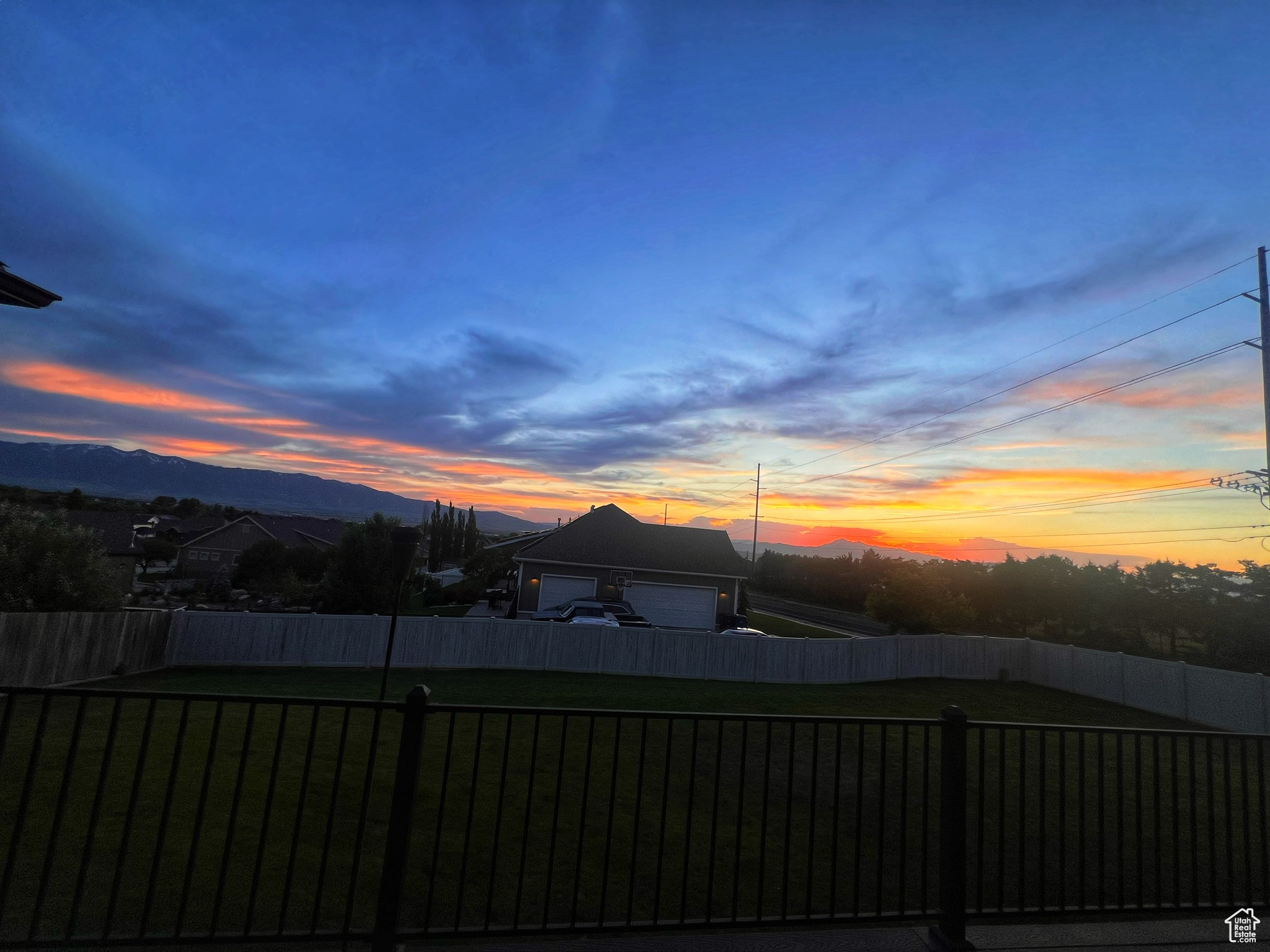 View of yard at dusk