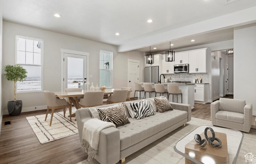 Living room featuring light hardwood / wood-style flooring