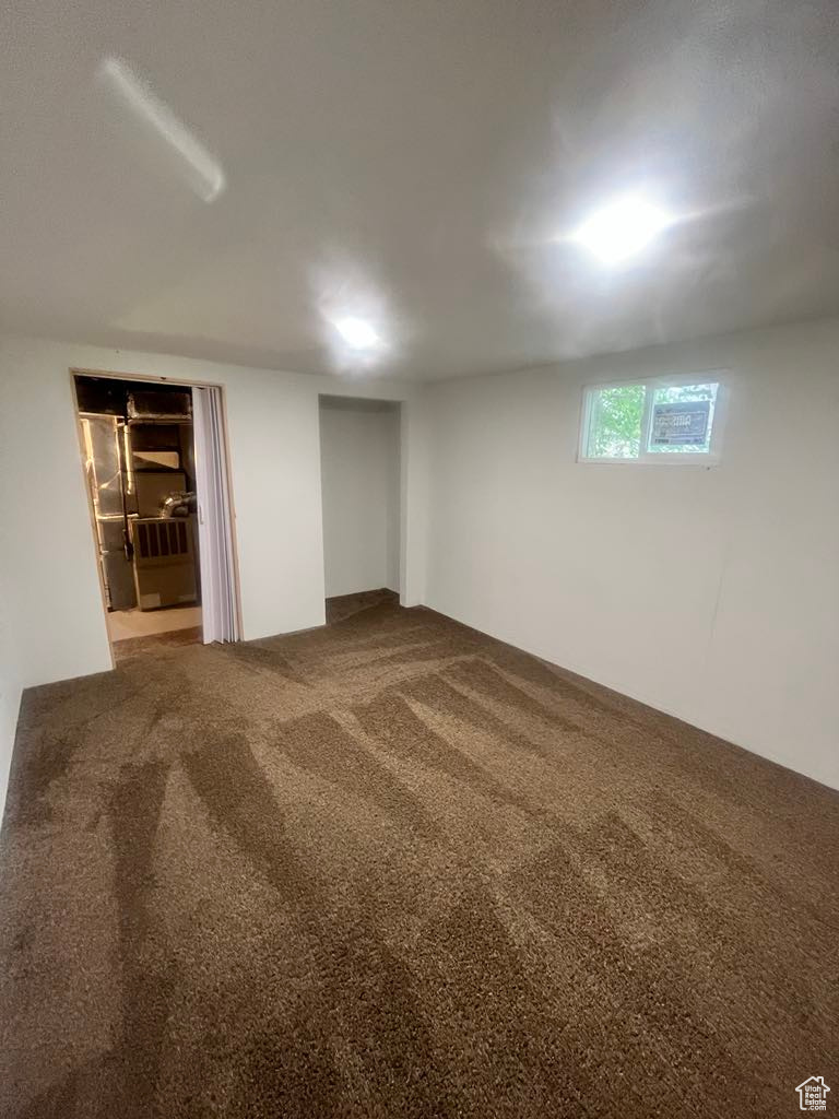 Basement featuring carpet