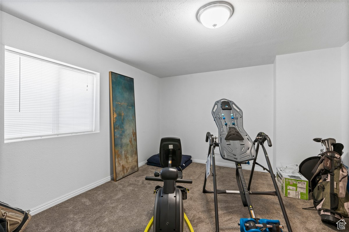 Workout area with carpet floors