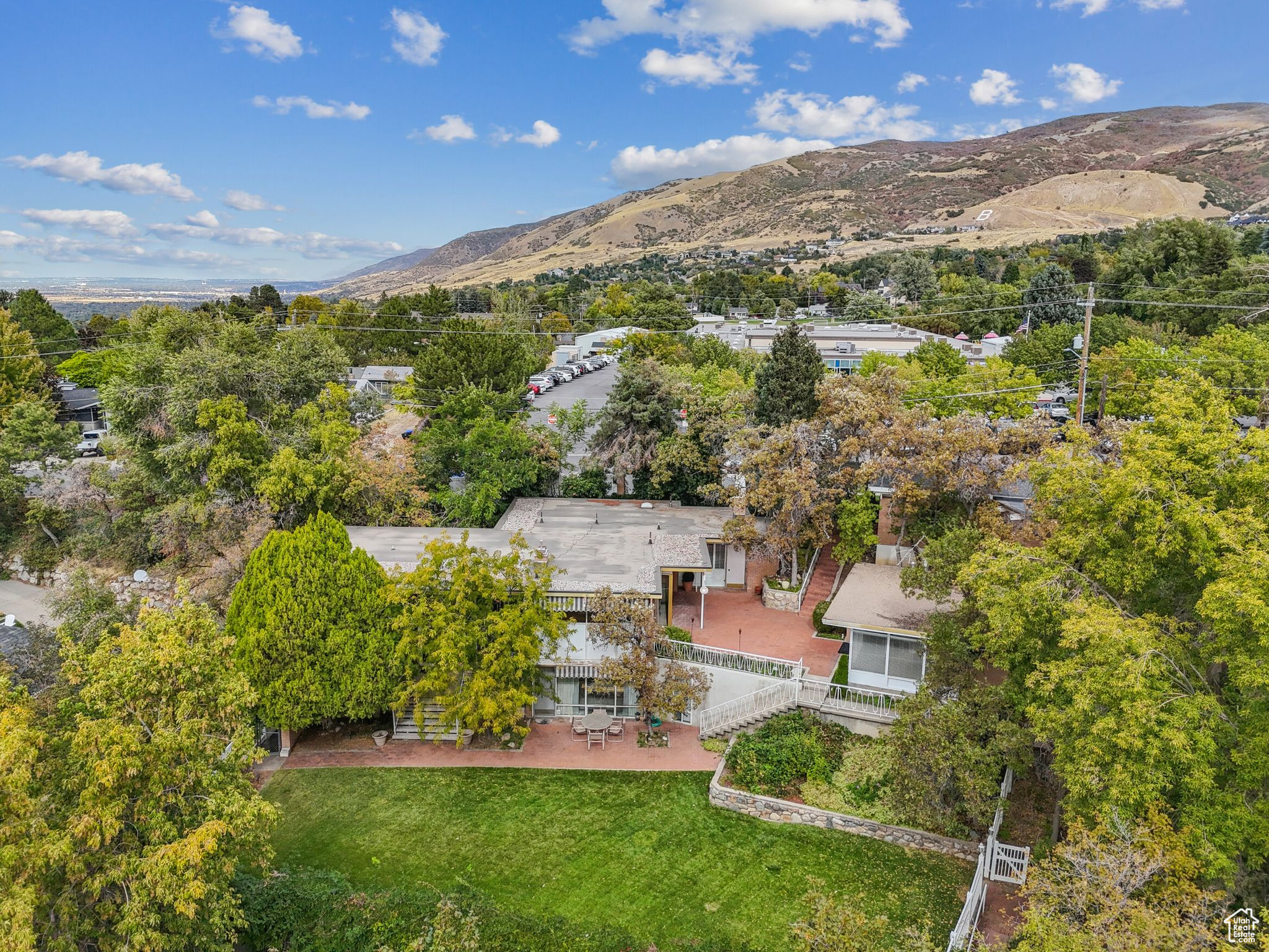 Aerial view featuring a mountain view