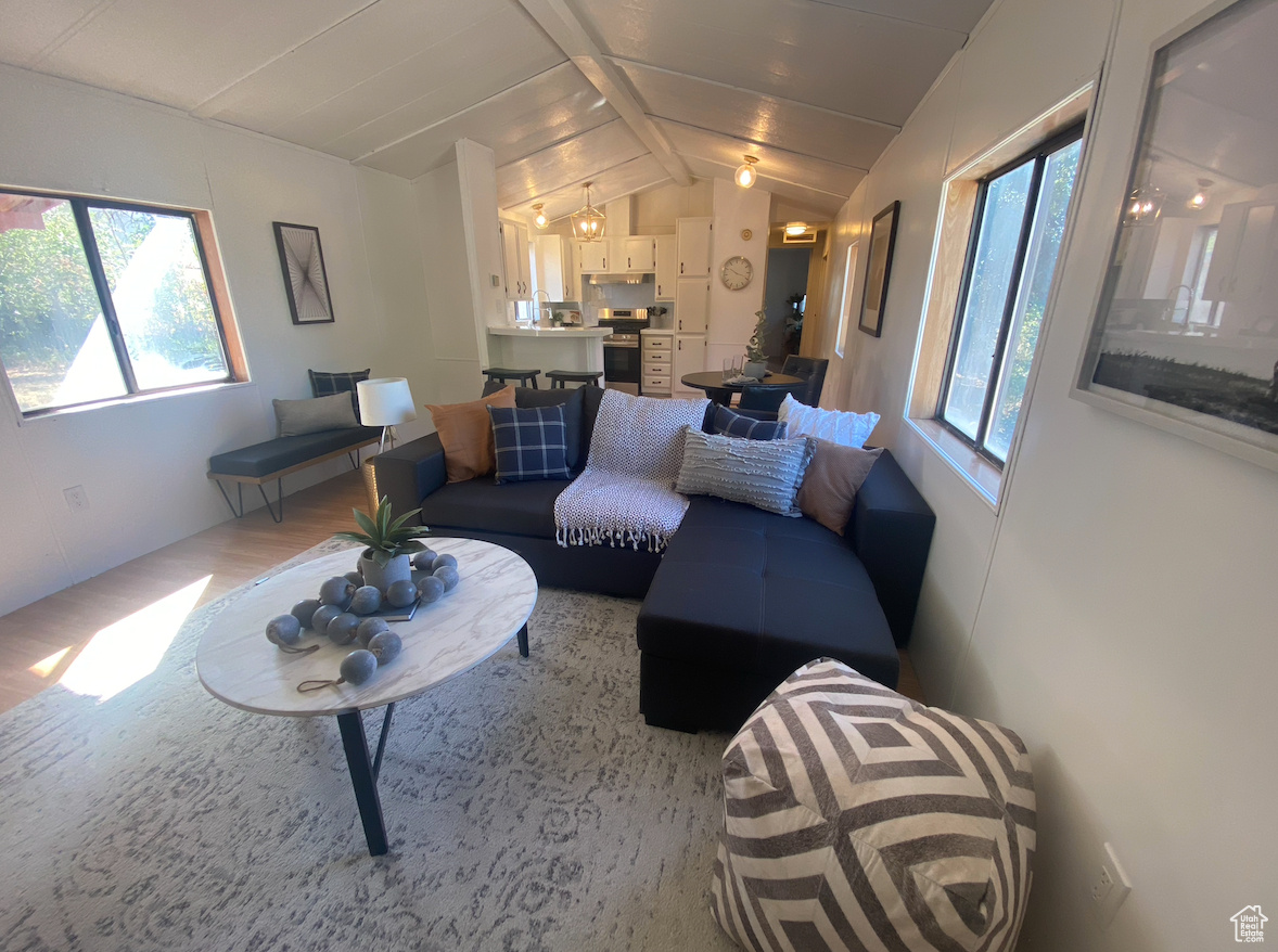 Living room with vaulted ceiling