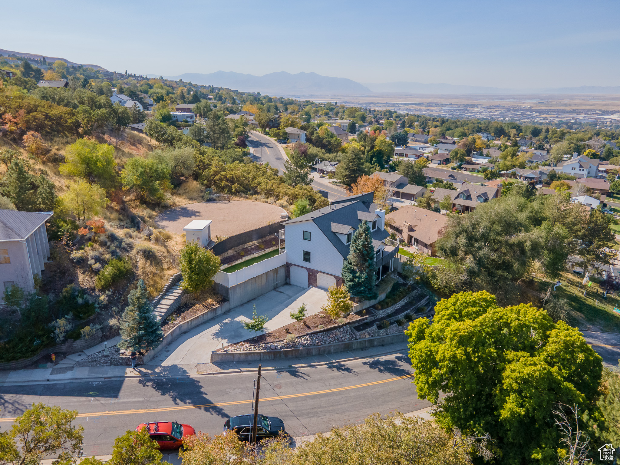 Aerial view featuring a mountain view