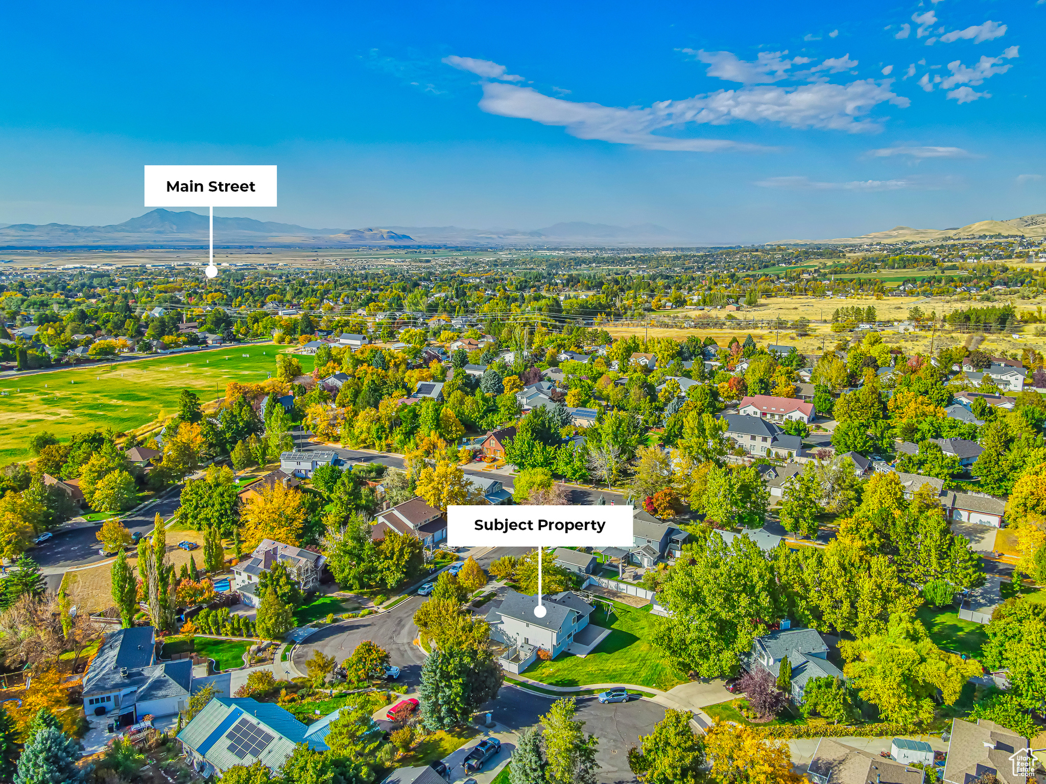 Drone / aerial view with a mountain view