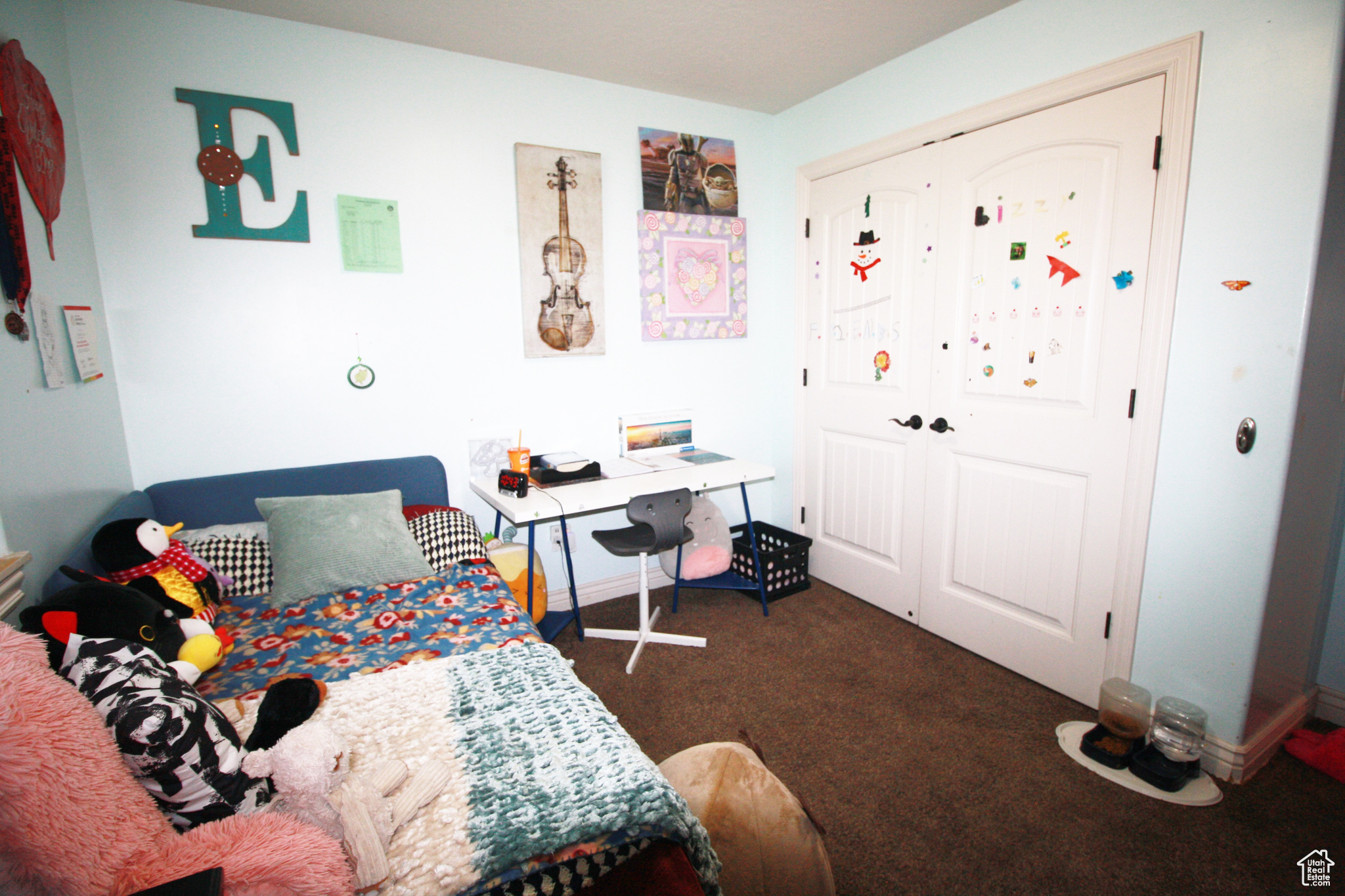 Bedroom 3, with dark colored carpet