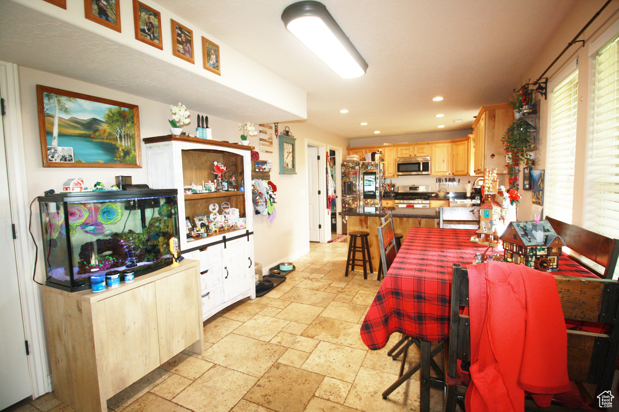 View of dining room and kitchen