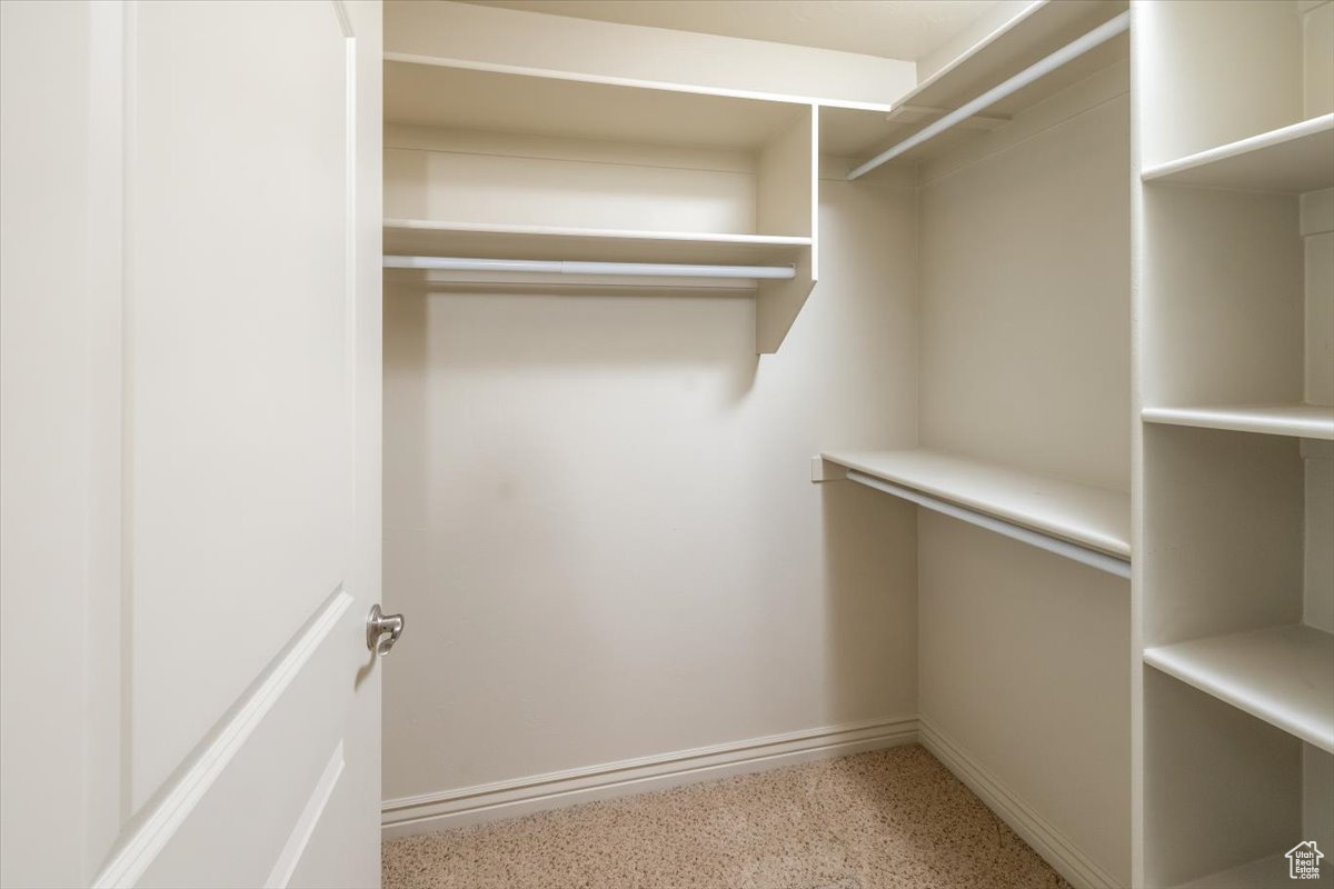 Walk in closet with carpet flooring