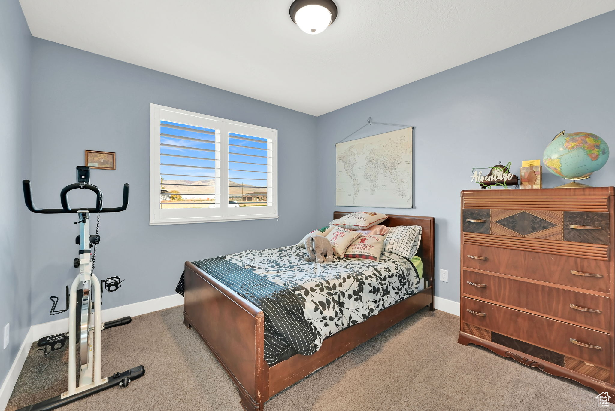 Bedroom with carpet flooring