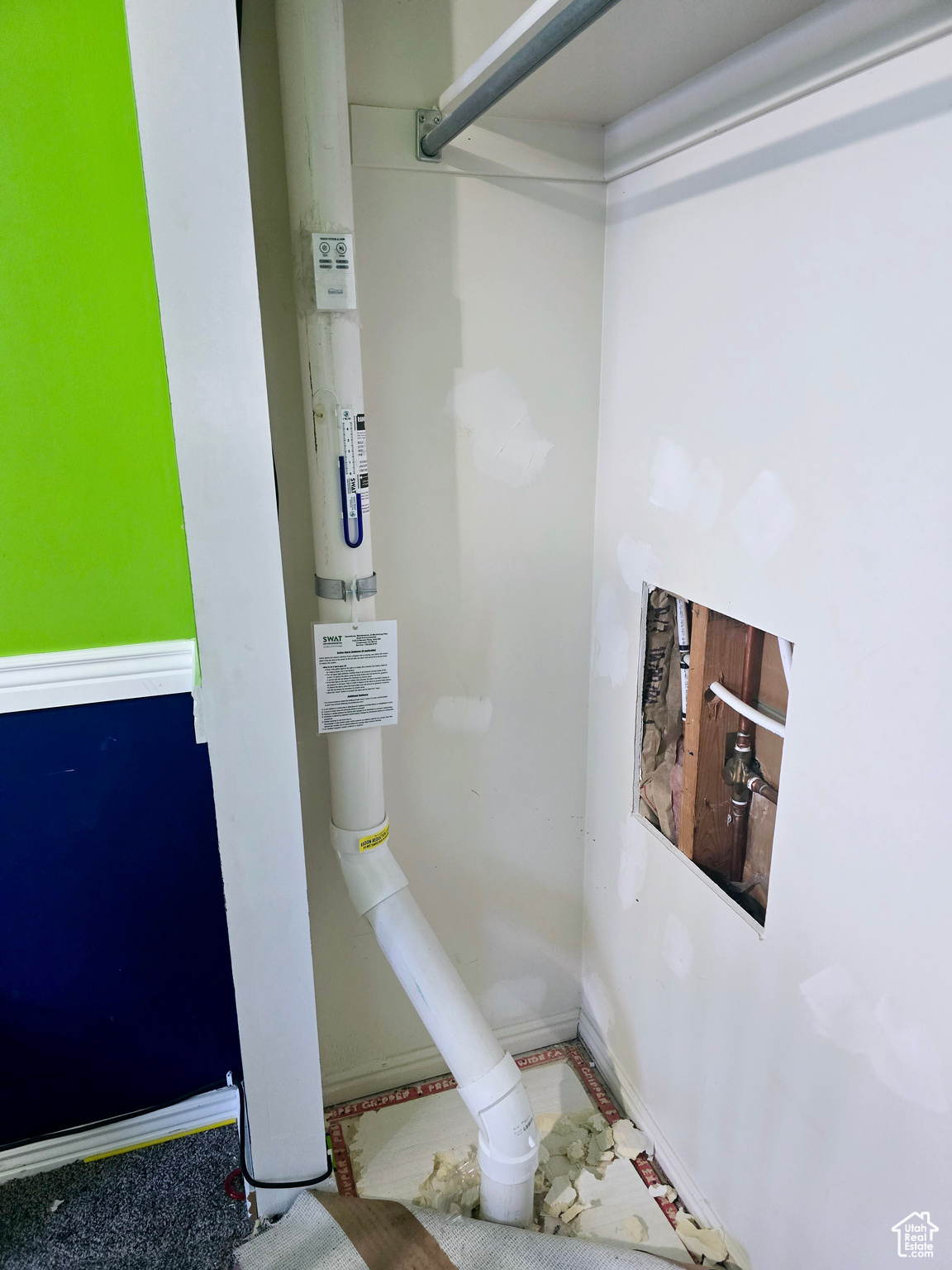 Radon Mitigation System installed in the sixth bedroom closet