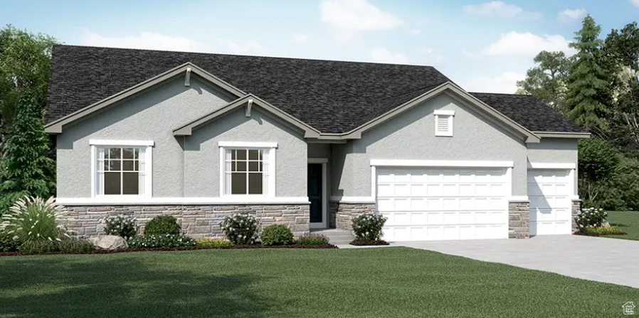 View of front of house featuring a front lawn and a garage Elevation A