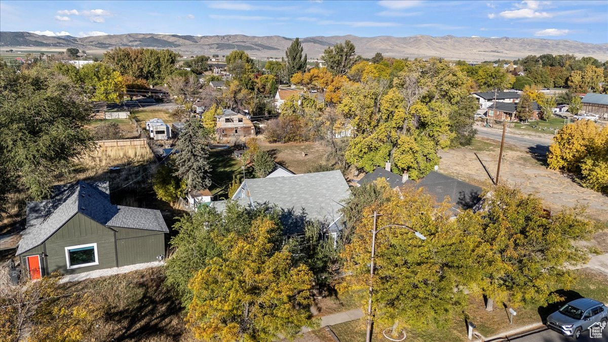 Aerial view featuring a mountain view