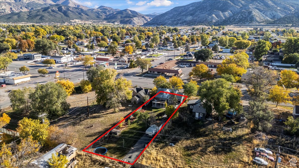 Aerial view featuring a mountain view