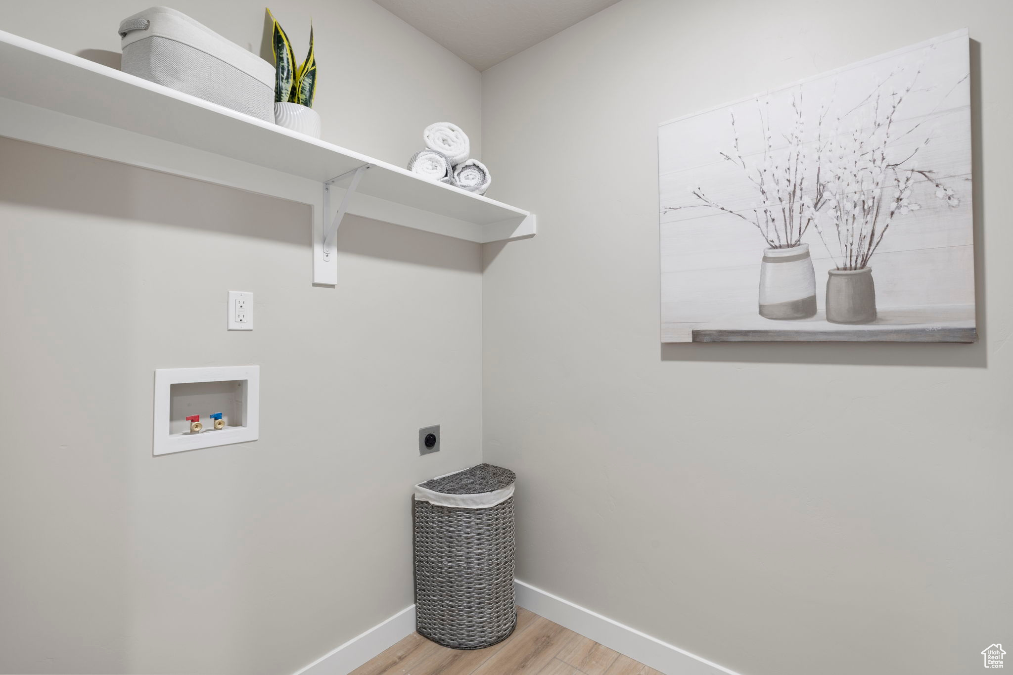 Laundry room featuring light hardwood / wood-style floors, washer hookup, and electric dryer hookup