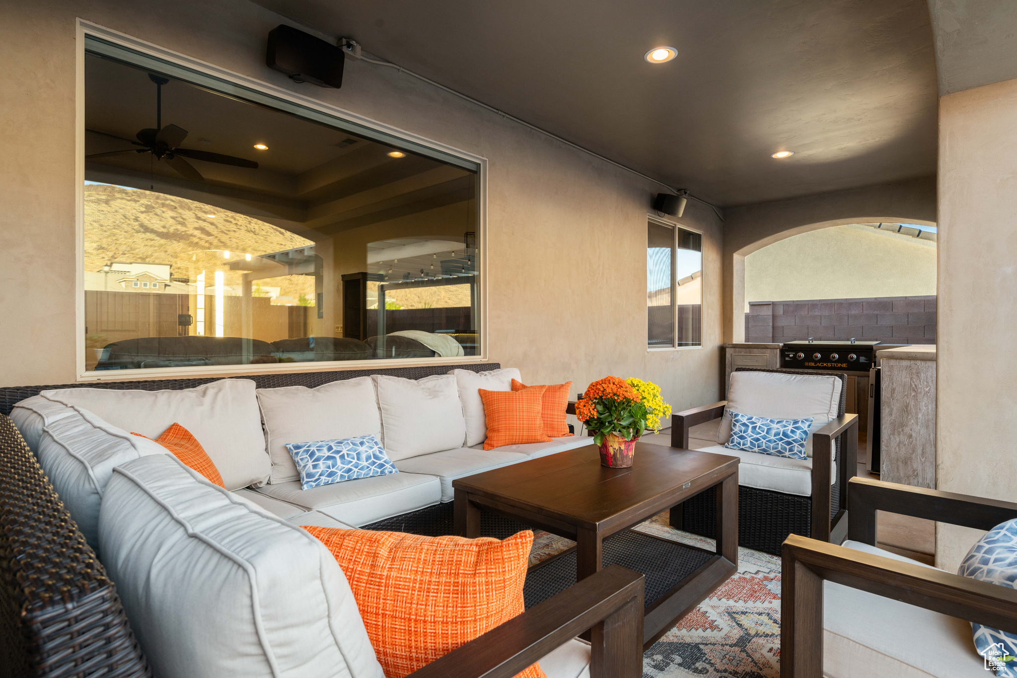 View of patio / terrace featuring an outdoor hangout area and ceiling fan