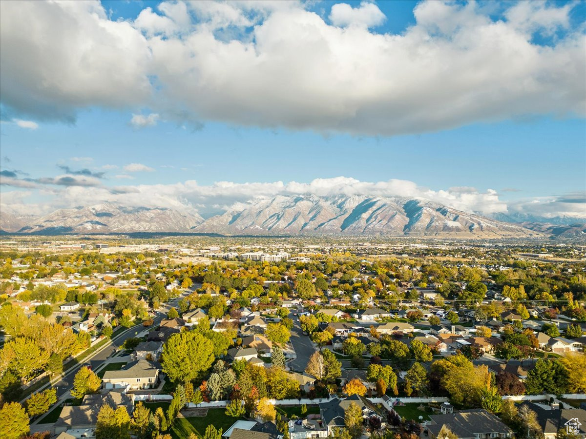 Aerial view featuring a mountain view