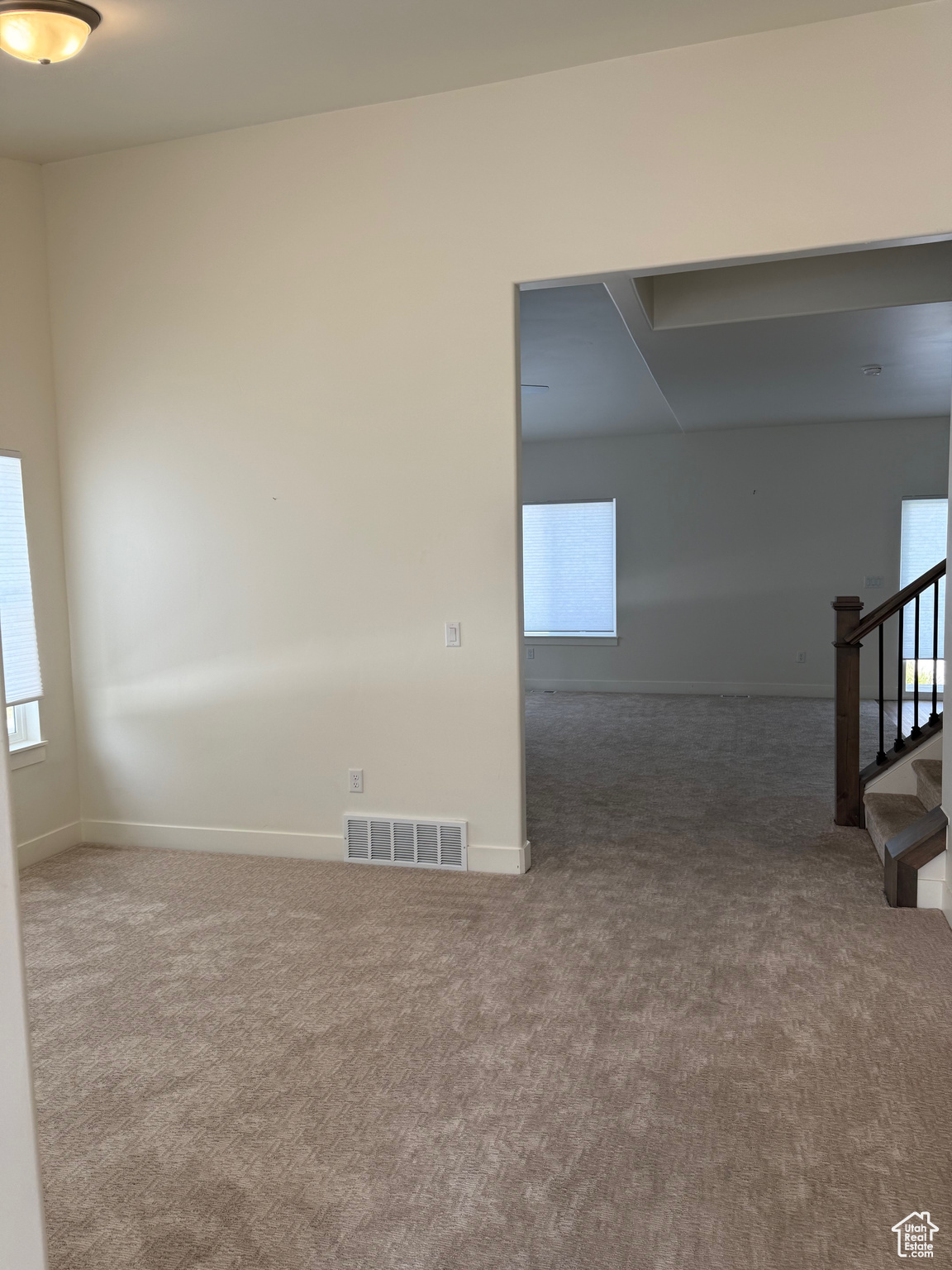 Carpeted spare room featuring a wealth of natural light