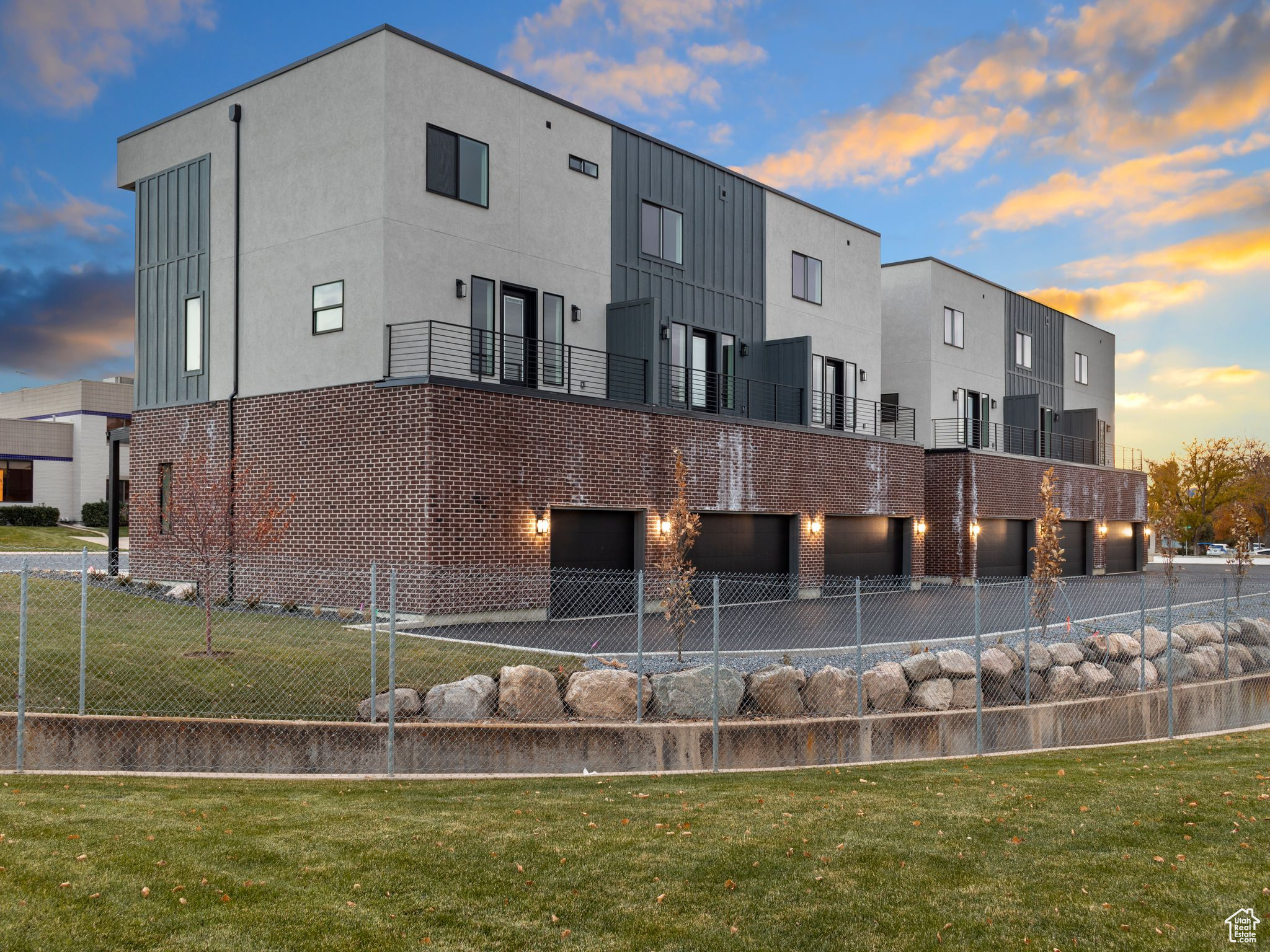 View of outdoor building at dusk